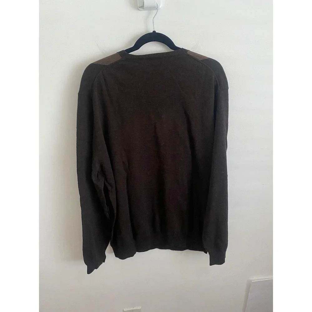 Argyle V-Neck Sweater Brown Tan Gold Knit Pullover Long Sleeve Men's‎ XL